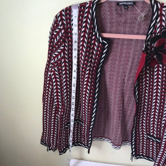 Jasper Knits NEW Graphic Print Textured Cardigan Zip Front Flower Cardi Jacket L - Picture 12 of 16